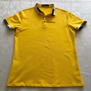 TR Premium Stretch Yellow Polo Shirt Men’s Size M Golf Tipped Collar Slim-Fit